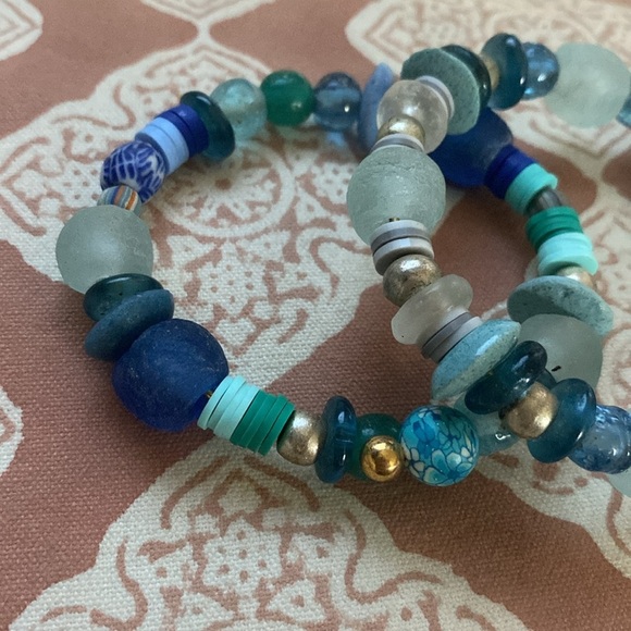 2 piece adjustable handmade bracelets, boho one size. In Blues - Picture 2 of 5